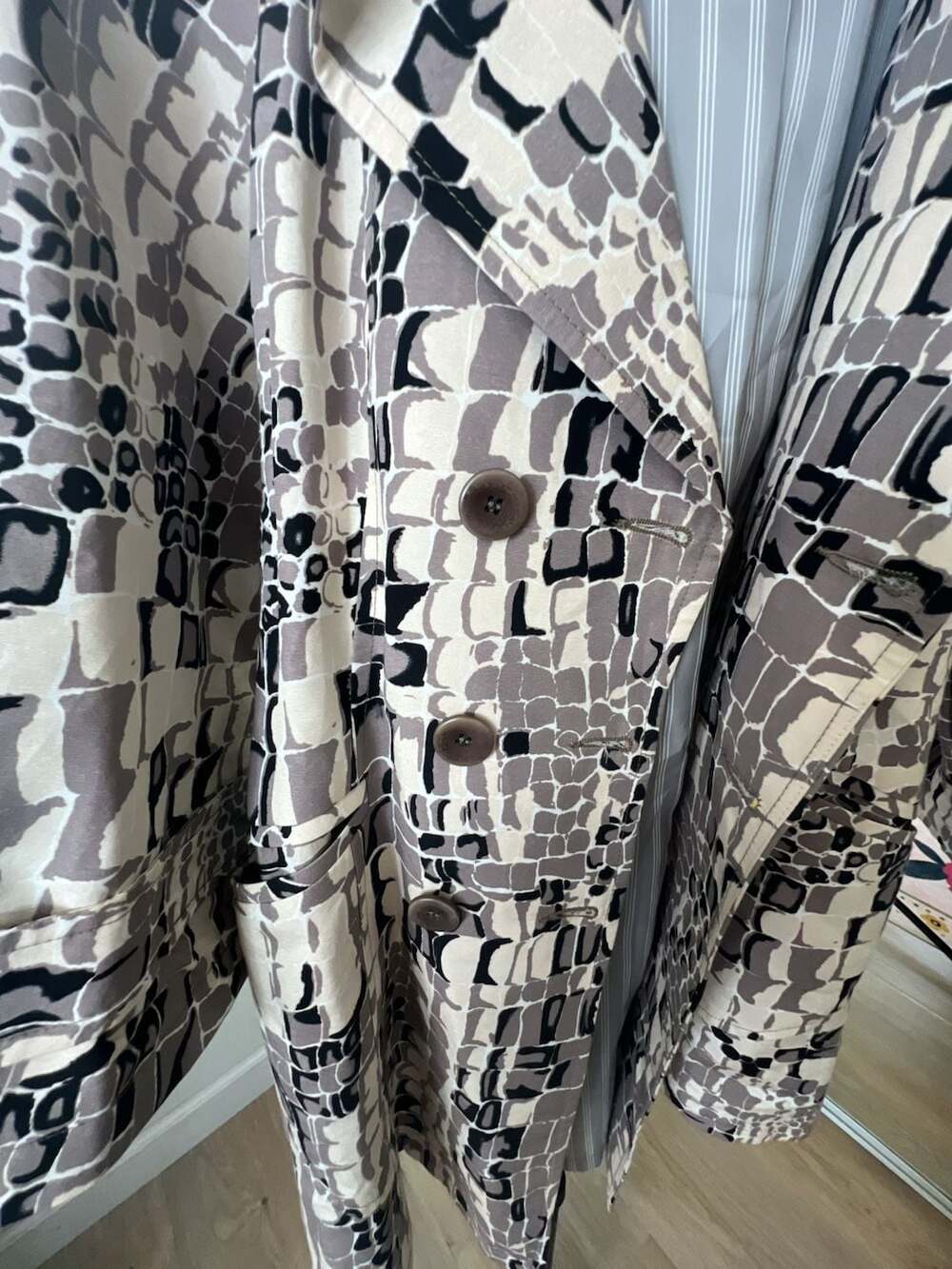 Nanette Lepore Black White Patterned Lined Trench Coat Size 4 - Picture 2 of 8